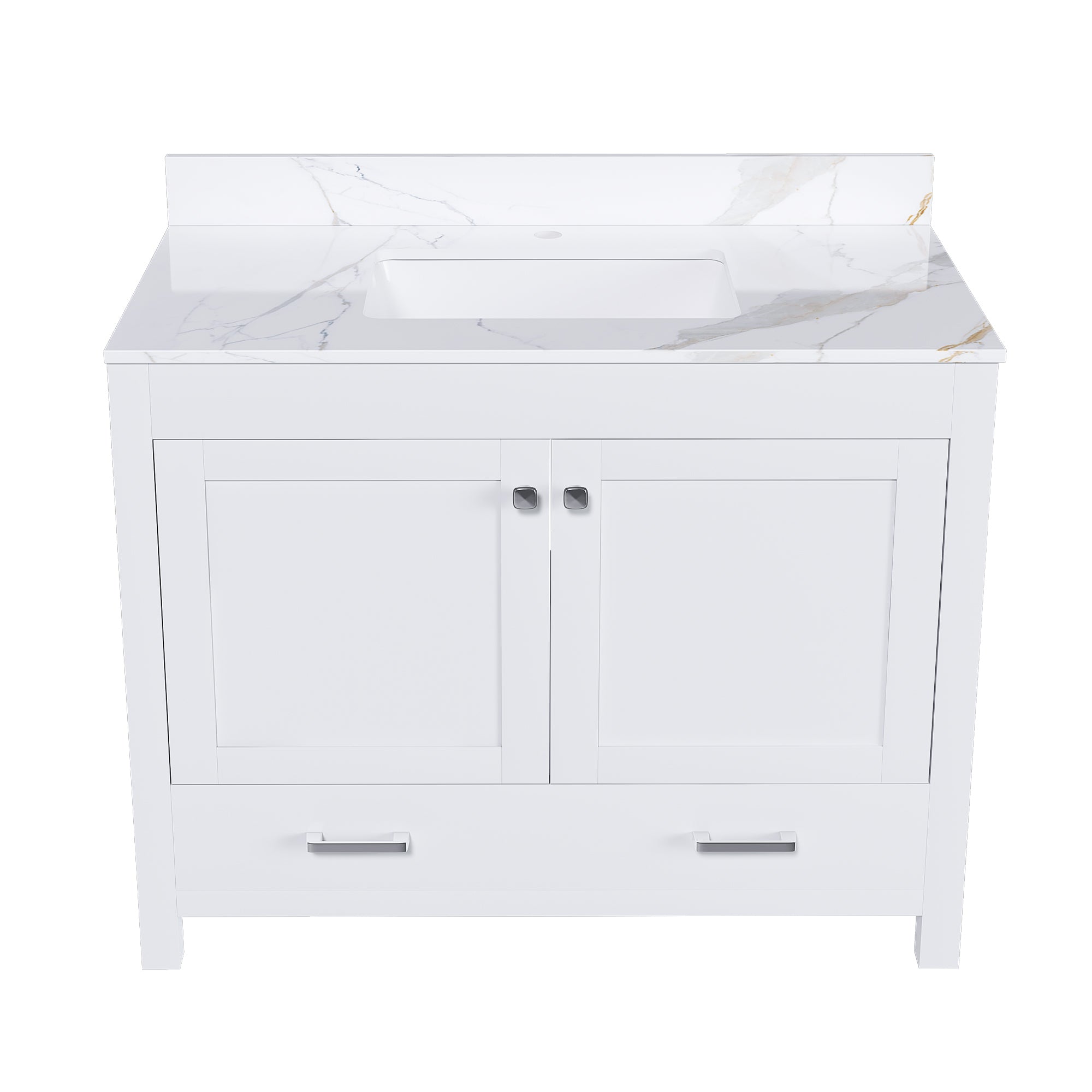 Modern 43' Bathroom Vanity with Artificial Marble Karalakin Color, Multi-functional Cabinet with Doors and Drawer, Solid Frame and MDF Board