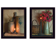 'Country Candlelight Collection' 2-Piece Vignette By Susan Boyer, Printed Wall Art, Ready To Hang Framed Poster, Black Frame
