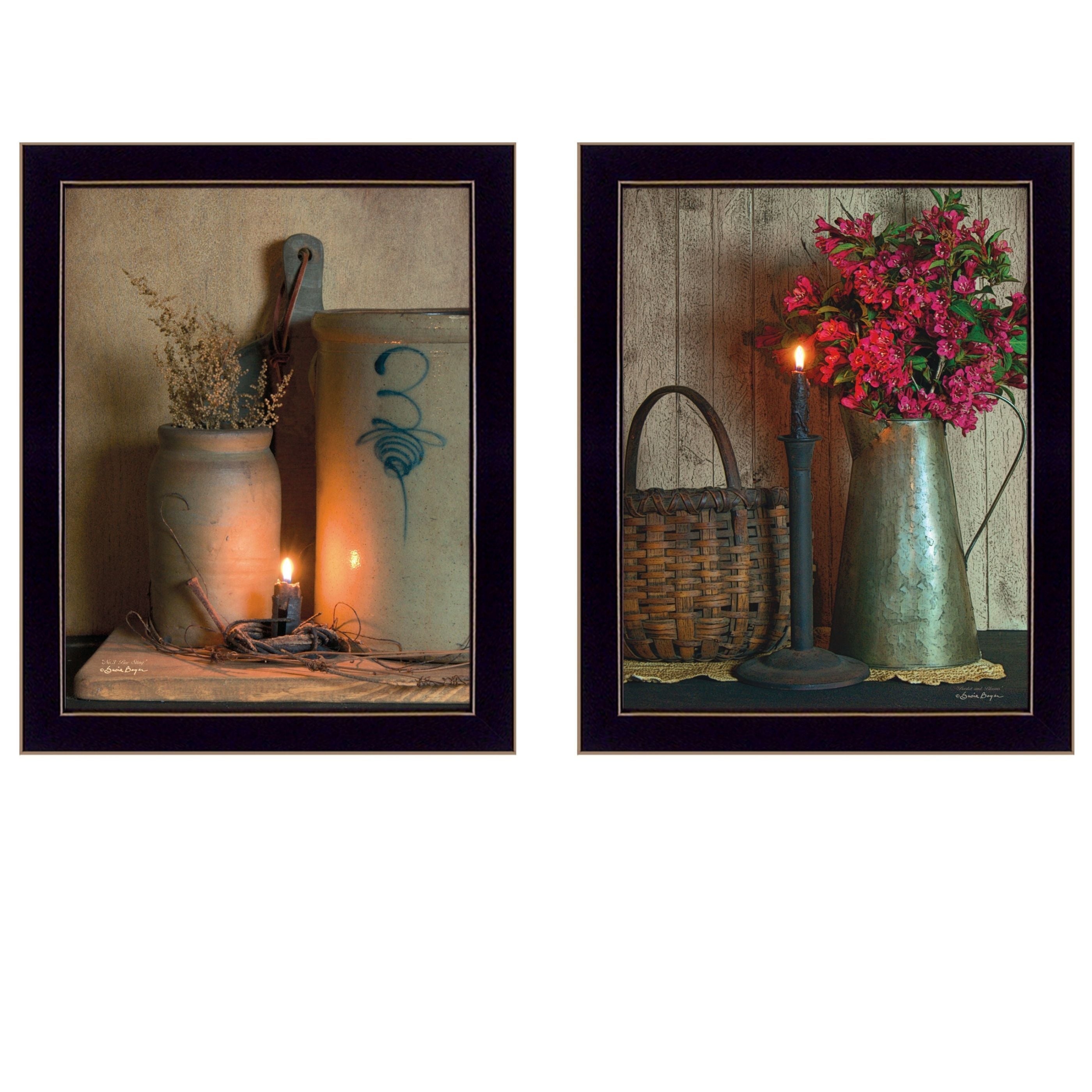 'Country Candlelight Collection' 2-Piece Vignette By Susan Boyer, Printed Wall Art, Ready To Hang Framed Poster, Black Frame
