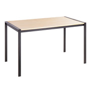 Fuji Contemporary Dining Table in Black Metal with Natural Wood Top by LumiSource