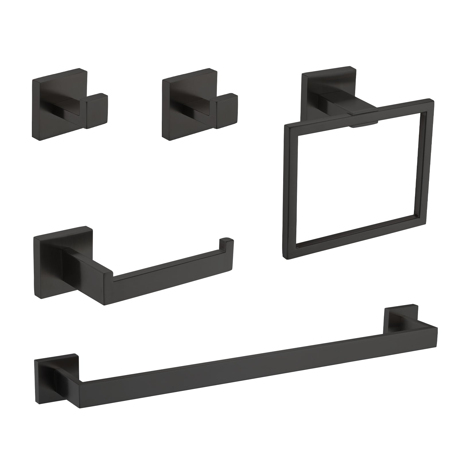 5-Piece SUS304 Bathroom Set: Towel Bar + Ring + Hooks + TP Holder, Brushed Finish