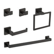 5-Piece SUS304 Bathroom Set: Towel Bar + Ring + Hooks + TP Holder, Brushed Finish