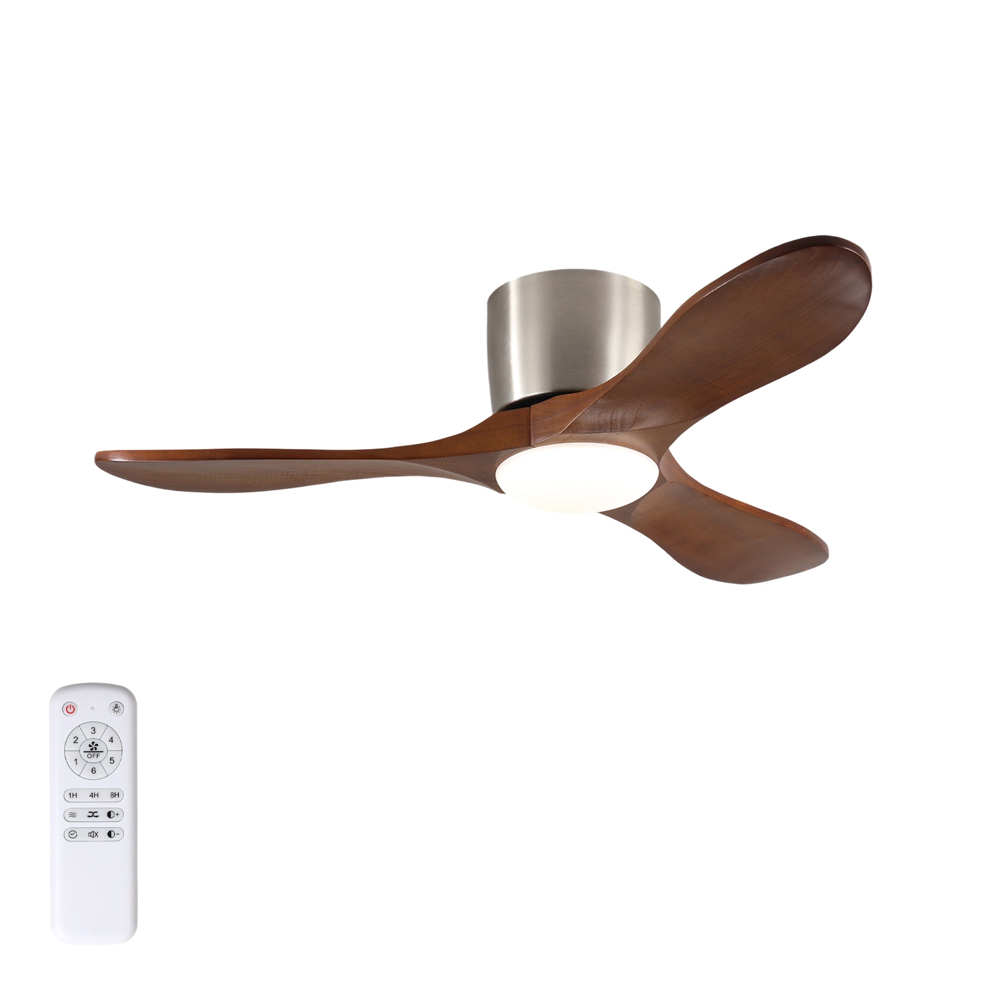 42-inch Ceiling Fan with Light, 3 Light Walnut Wood Blades, Remote Control, Reversible DC Motor for Living Room