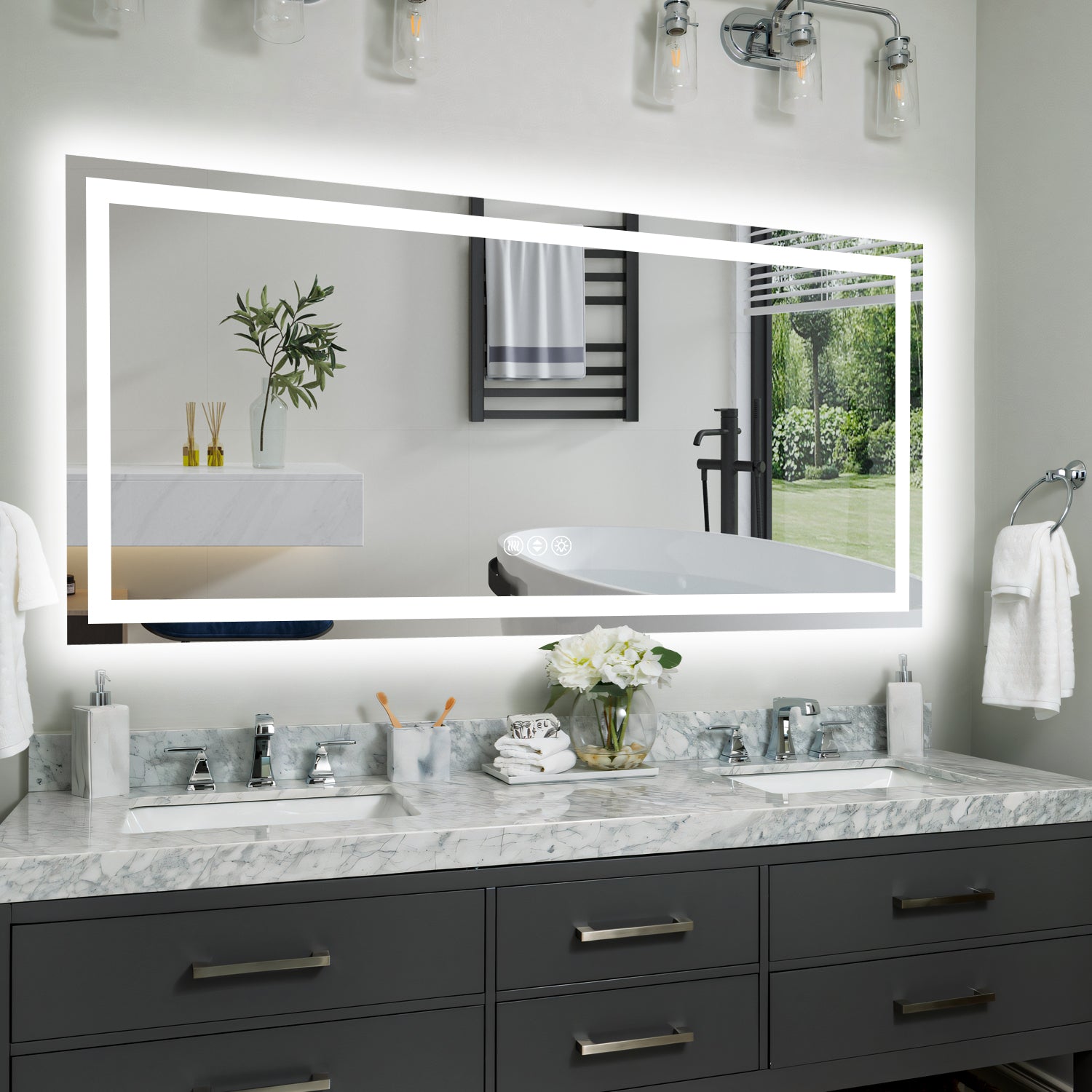 60x28 Inch Frameless LED Bathroom Mirror,Smart Mirror