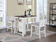Graham 36' 3-Piece White Finish Small Space Counter Height Dining Table with Shelves and 2 Chairs