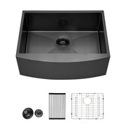 Gunmetal Black Farmhouse Sink - 24 Inch Stainless Steel Apron Front Kitchen Sink