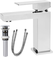 Modern Chrome Bathroom Faucet, Single Hole Bathroom Faucet, Solid Brass Chrome Polished Bathroom Sink Faucet, Single Handle Heavy Duty Square Basin Vanity Square Bathroom Faucet with Pop-up Drain