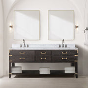 Brown Oak Double Bath Vanity 80 in. W x 22 in. D, with Carrara Marble Top