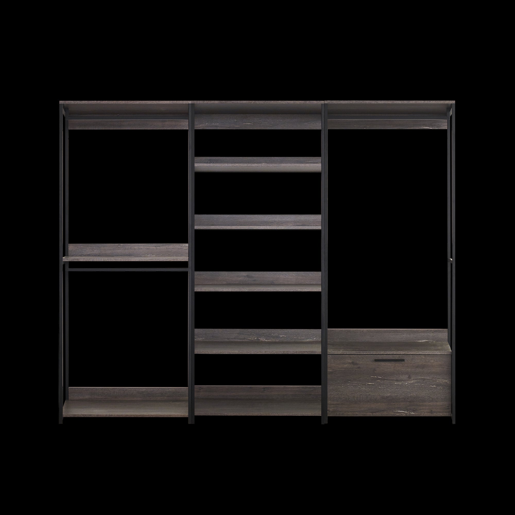 Monica Wood Walk-in Closet System with Modular Design in Rustic Melamine