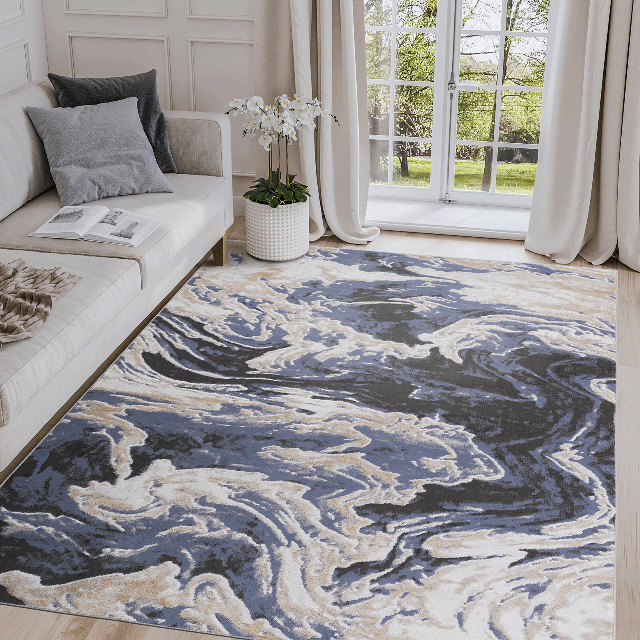 LOOM & LUXE Collection 8X10 L.Blue /Abstract Non-Shedding Living Room Bedroom Dining Home Office Stylish and Stain Resistant Area Rug