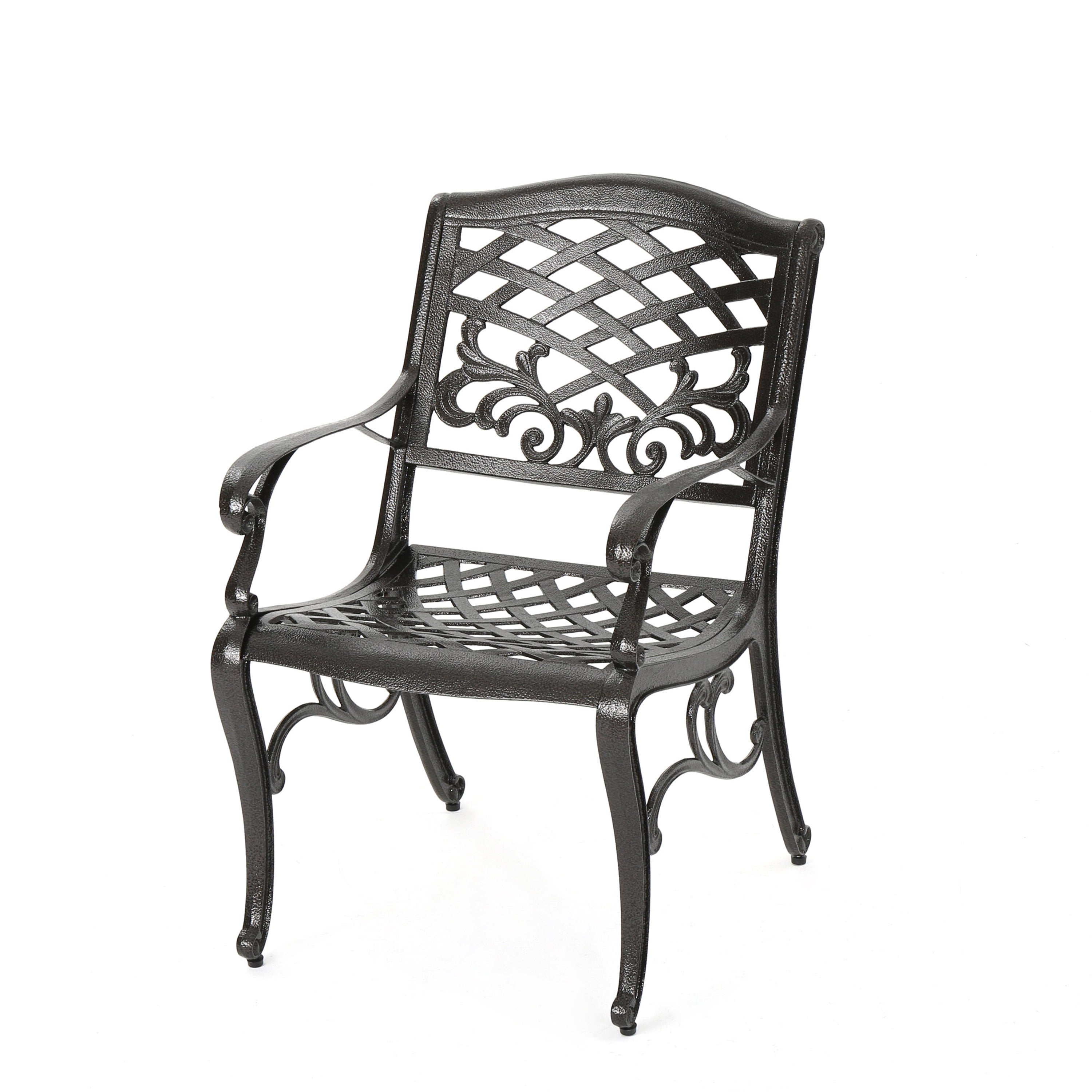 Luminea Outdoor Aluminum Dining Chair with Scroll Design, Lattice Pattern and Cabriole Legs, Bronze