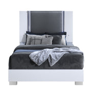 MOON Smooth White King 5PC Bedroom Set with LED Accent and Marble Finish, Solid Wood & MDF