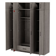 Contemporary 4-Door Wardrobe with 1 Drawer and Top Cabinet, Gray, Particle Board, 59.2''L x 19.2''W x 80.8''H
