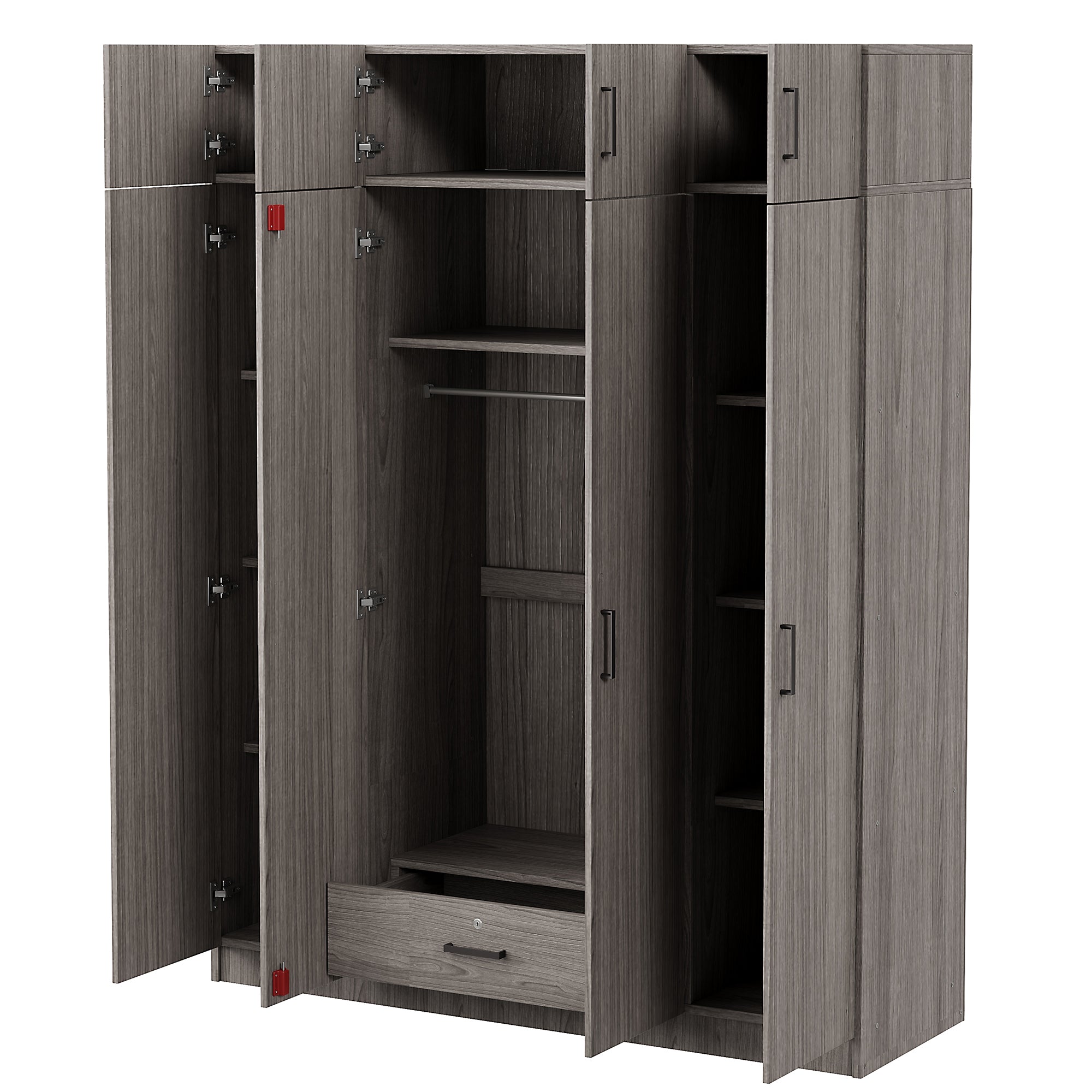 Contemporary 4-Door Wardrobe with 1 Drawer and Top Cabinet, Gray, Particle Board, 59.2''L x 19.2''W x 80.8''H