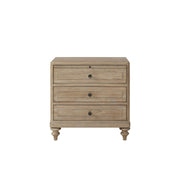Elegant 3 Drawer Nightstand with USB Ports, Sand Finish, Solid Wood and MDF, 28 inches