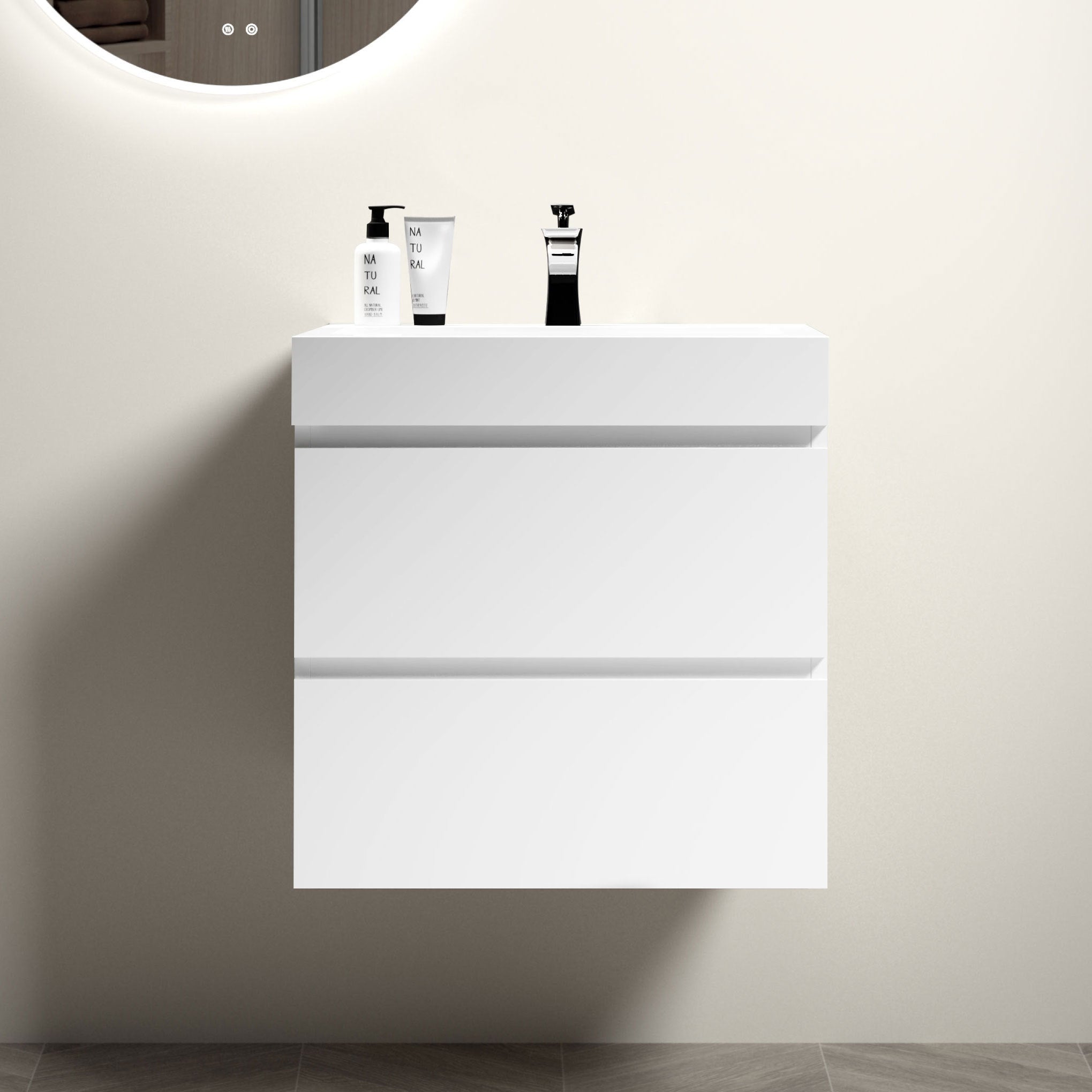 U005-Alice24-201 Alice 24' White Bathroom Vanity with Sink, Large Storage Wall Mounted Floating Bathroom Vanity for Modern Bathroom, One-Piece Sink Basin without Drain and Faucet, Pre-assembled