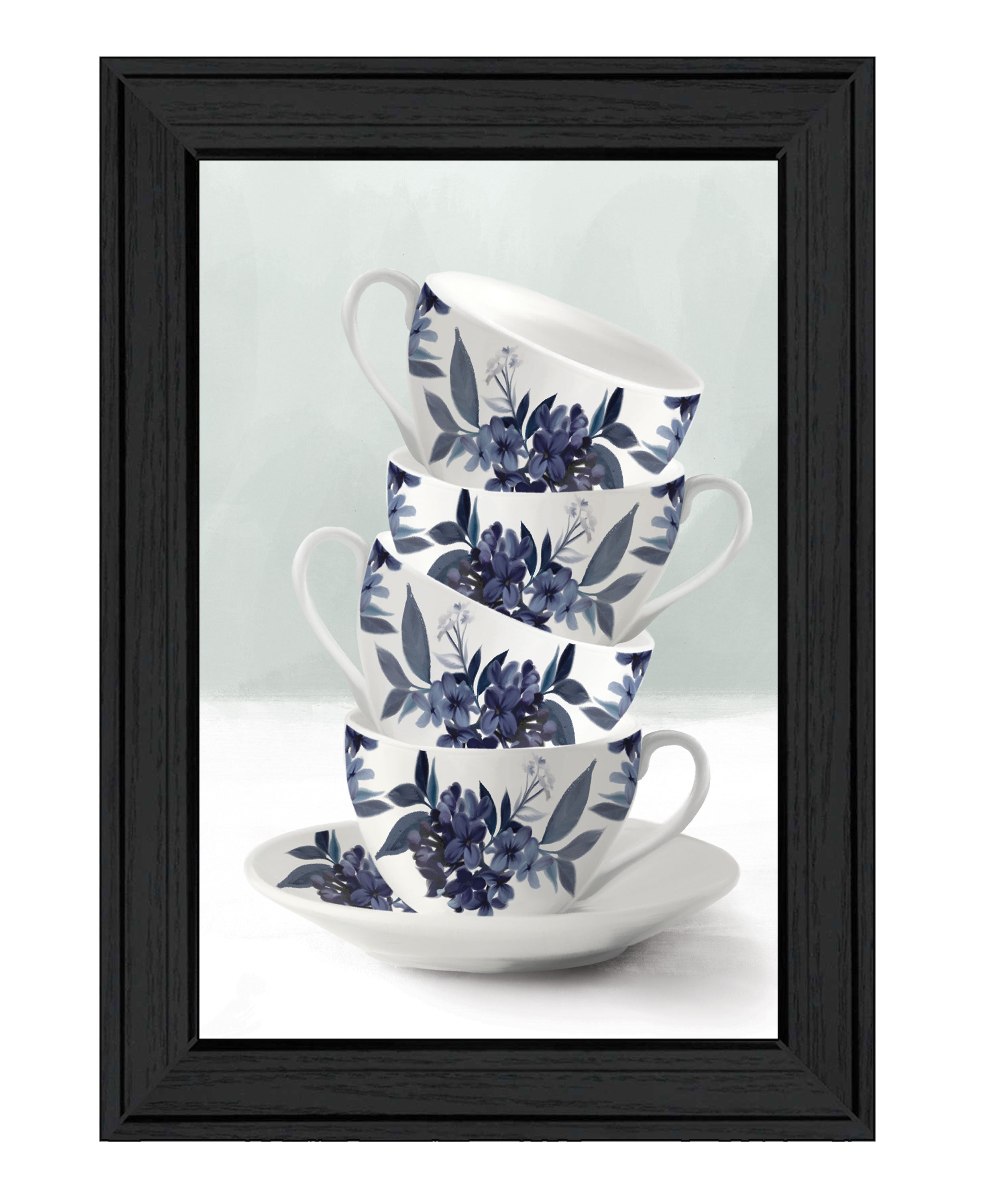 'Tea Tower (Blue)' by House Fenway, Ready to Hang Framed Print, Black Frame