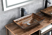 22' L -14' W -4' H Handmade Glass Rectangle Vessel Bathroom Sink in Brown and Gold Fusion Finish with Faucet and Pop-Up Drain in Matte Black