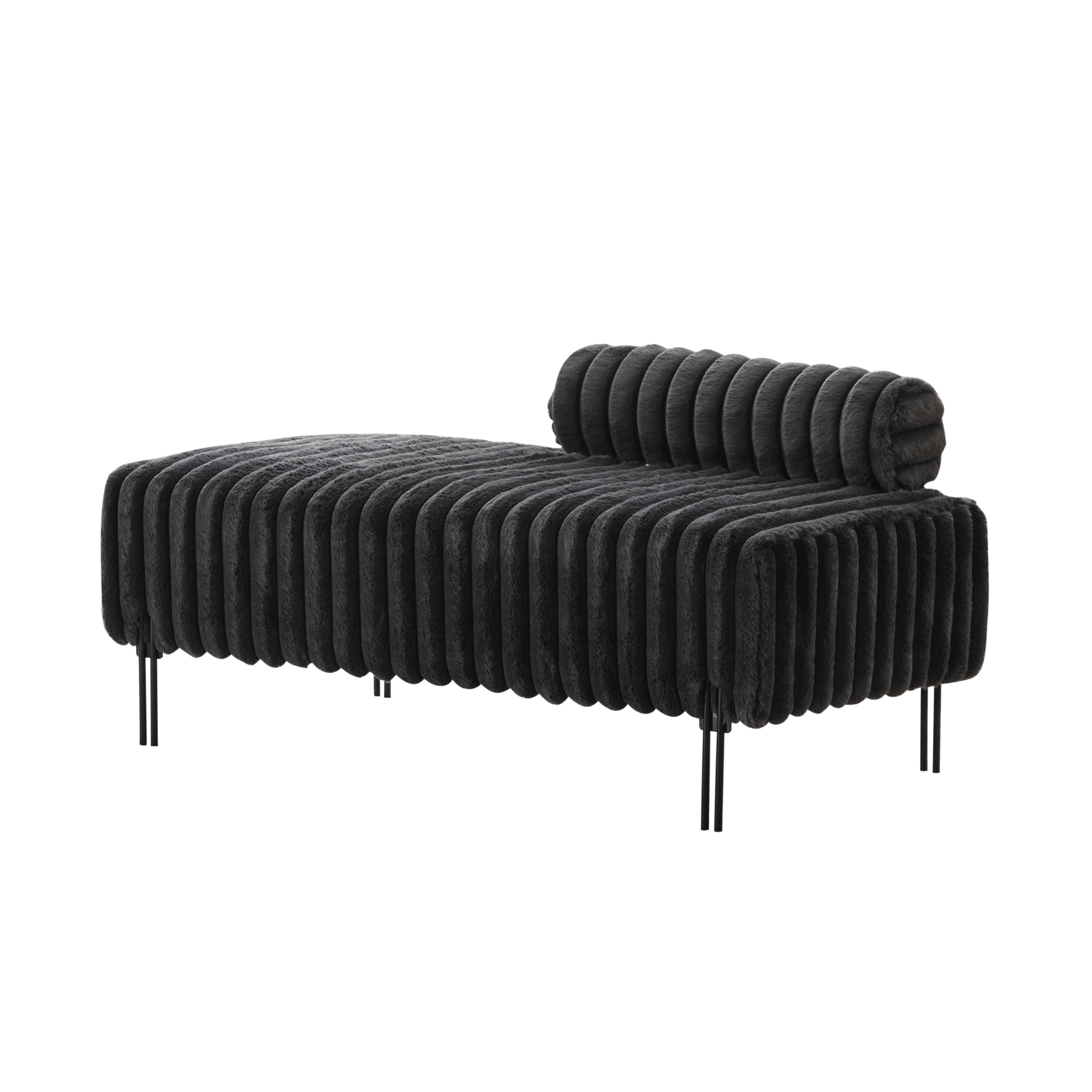 Charcoal Upholstered Mini Loveseat with Metal Legs, 2-Seater Bench with Adjustable Back for Small Spaces