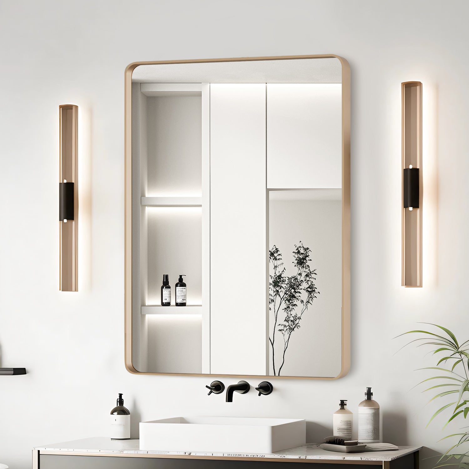 24x32 Inch Gold Aluminium Frame Bathroom Mirror