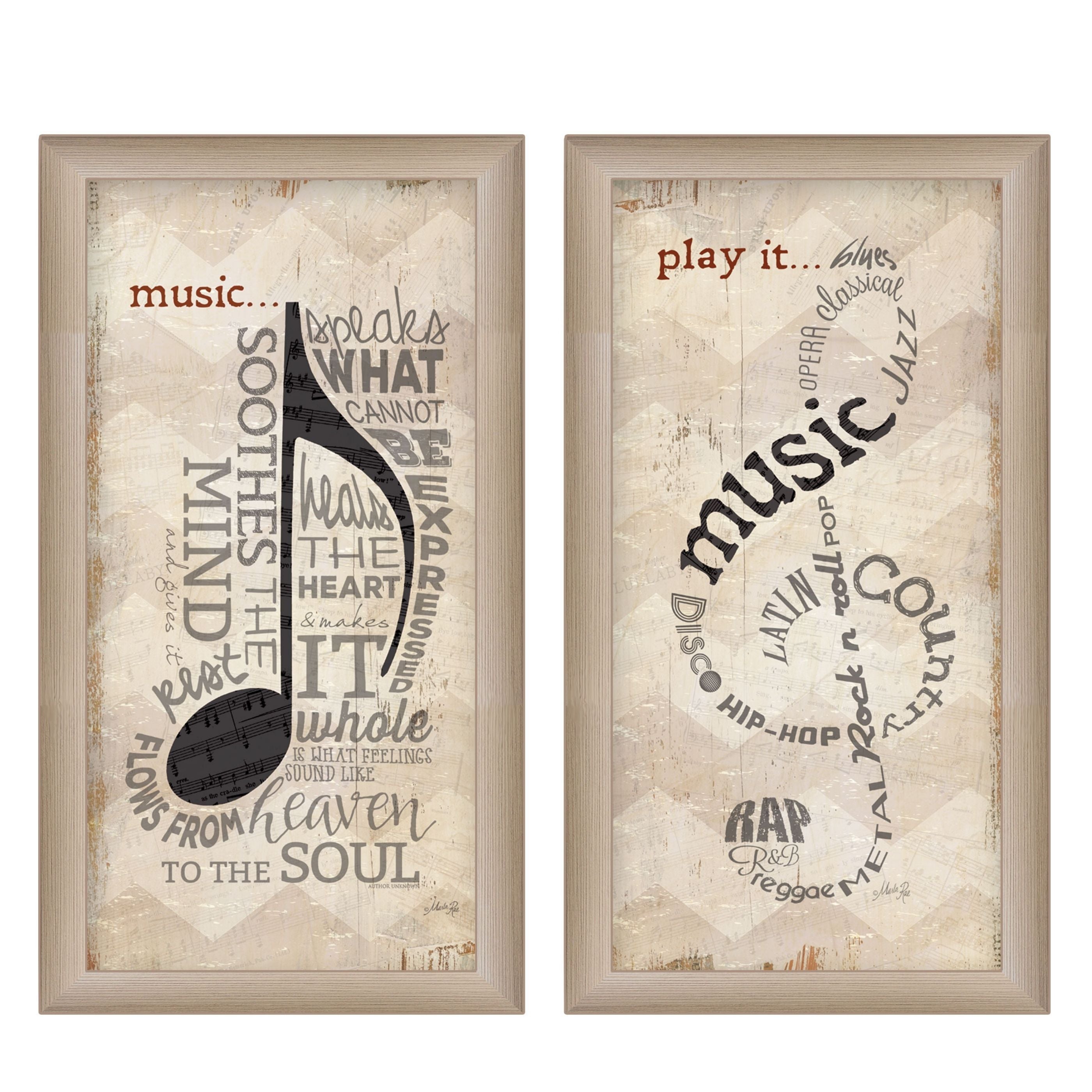 'Music Collection' 2-Piece Vignette By Marla Rae, Printed Wall Art, Ready To Hang Framed Poster, Beige Frame