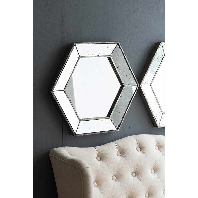 21' x 18' Hexagon Wall Mirror with Traditional Silver Finish, Home Decor Accent Mirror for Living Room, Entryway, Bedroom