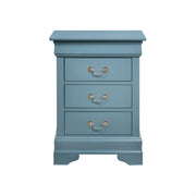 Traditional Teal Bedroom Nightstand with Three Drawers and Classic Design