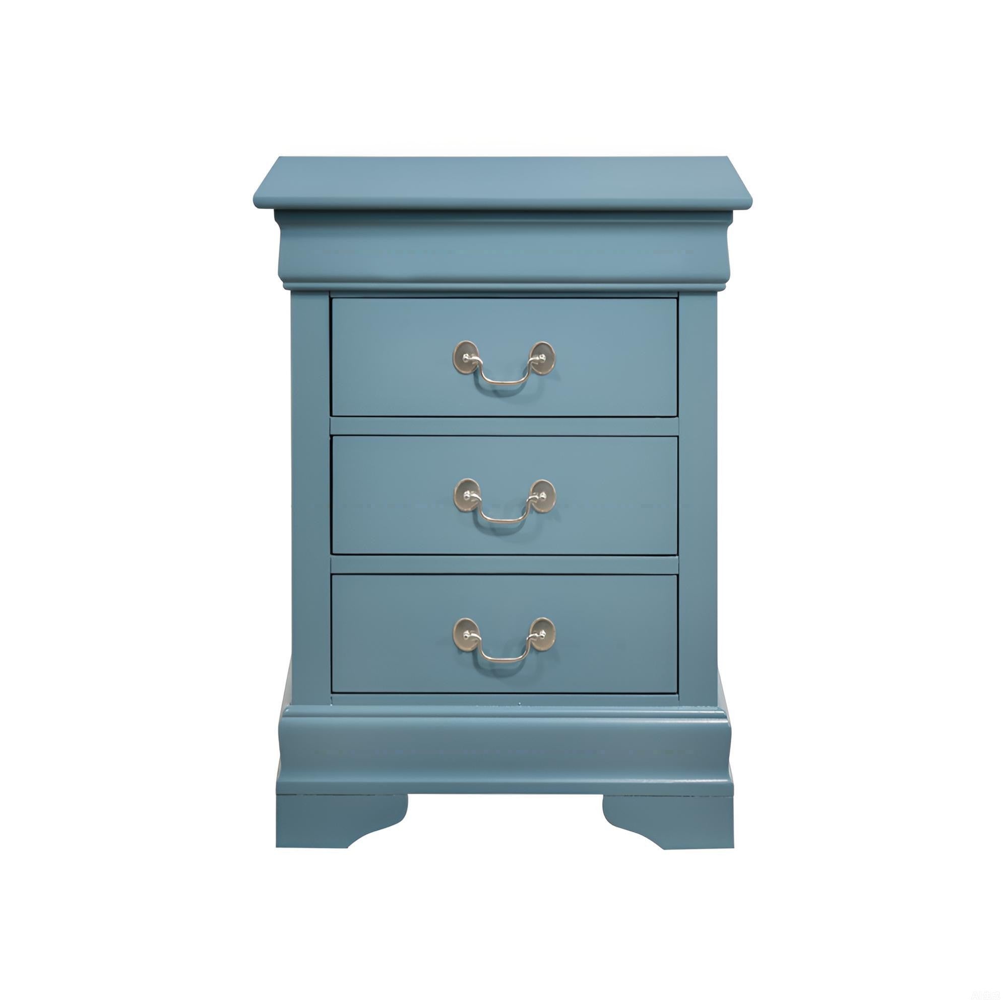 Traditional Teal Bedroom Nightstand with Three Drawers and Classic Design