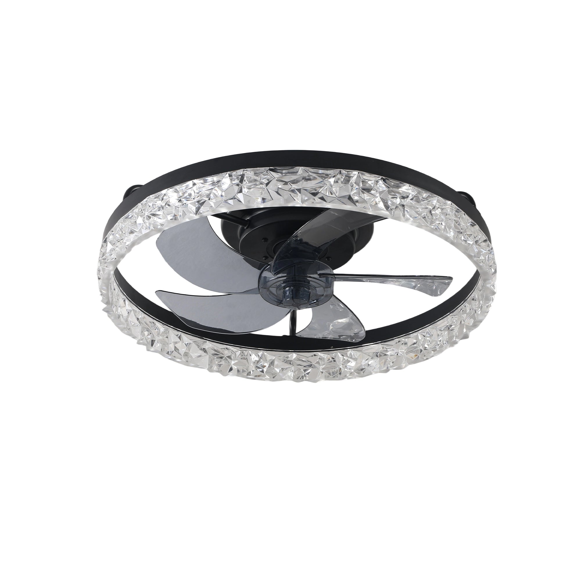 19' Black Frame Iceberg Bedroom Fan Light with Remote Control, Dimmable, 7 Blades, Reversible DC Motor, with LED Light