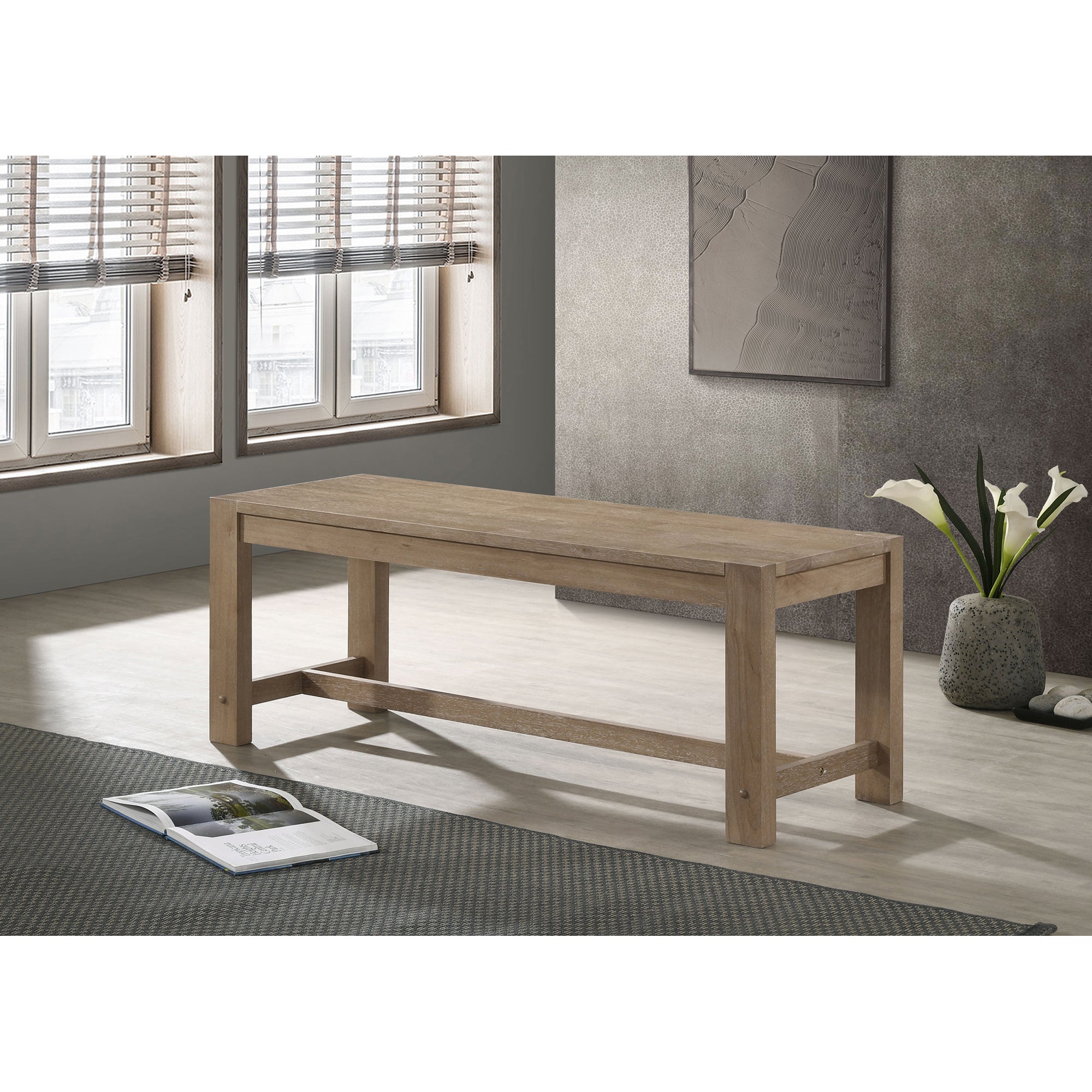 Malvika Washed Brown Wood Trestle Base Dining Bench