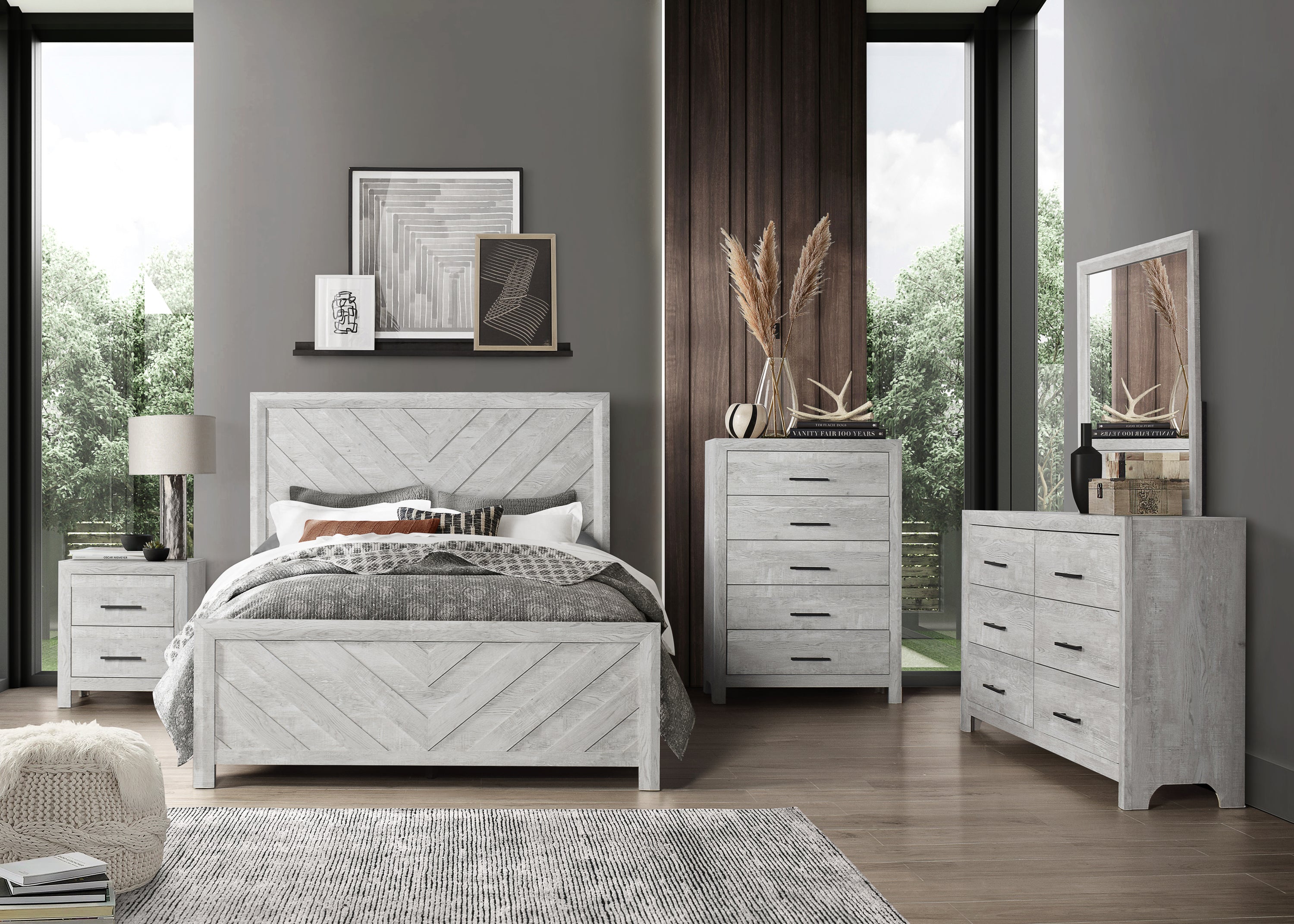 DENVER Full 5PC Modern Style Storage Bedroom Set Made with Wood in Natural (CA INVENTORY)