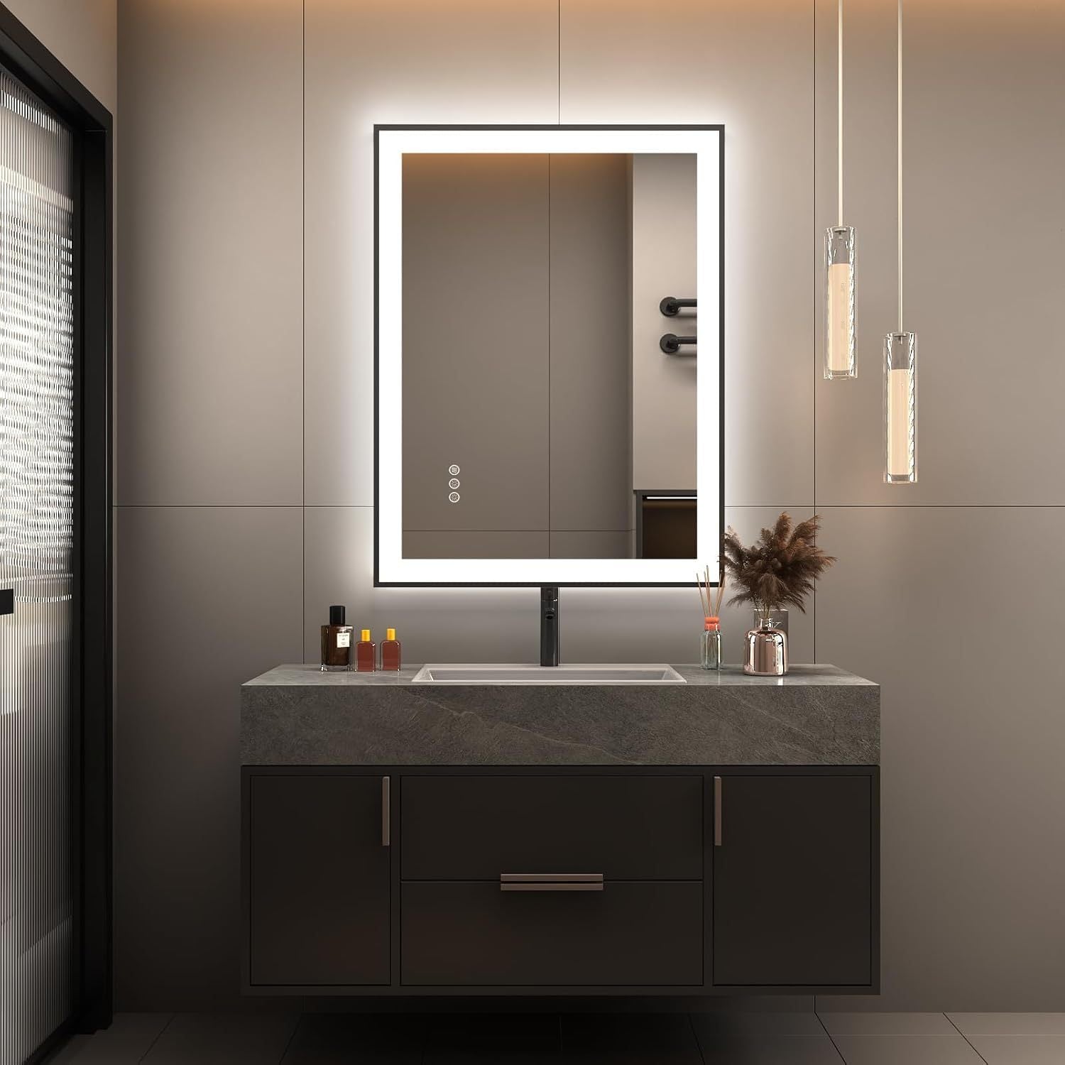 24 x 32 Inches LED Bathroom Mirror with Front and Backlit,Anti-Fog,3 Colors and Dimmable Light,Tempered Glass