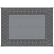 Outsunny Reversible Outdoor Rug, 9' x 12' Waterproof Plastic Straw Floor Mat, Portable RV Camping Carpet, Large Floor Mat for Backyard, Deck, Picnic, Beach, Black & Gray Border