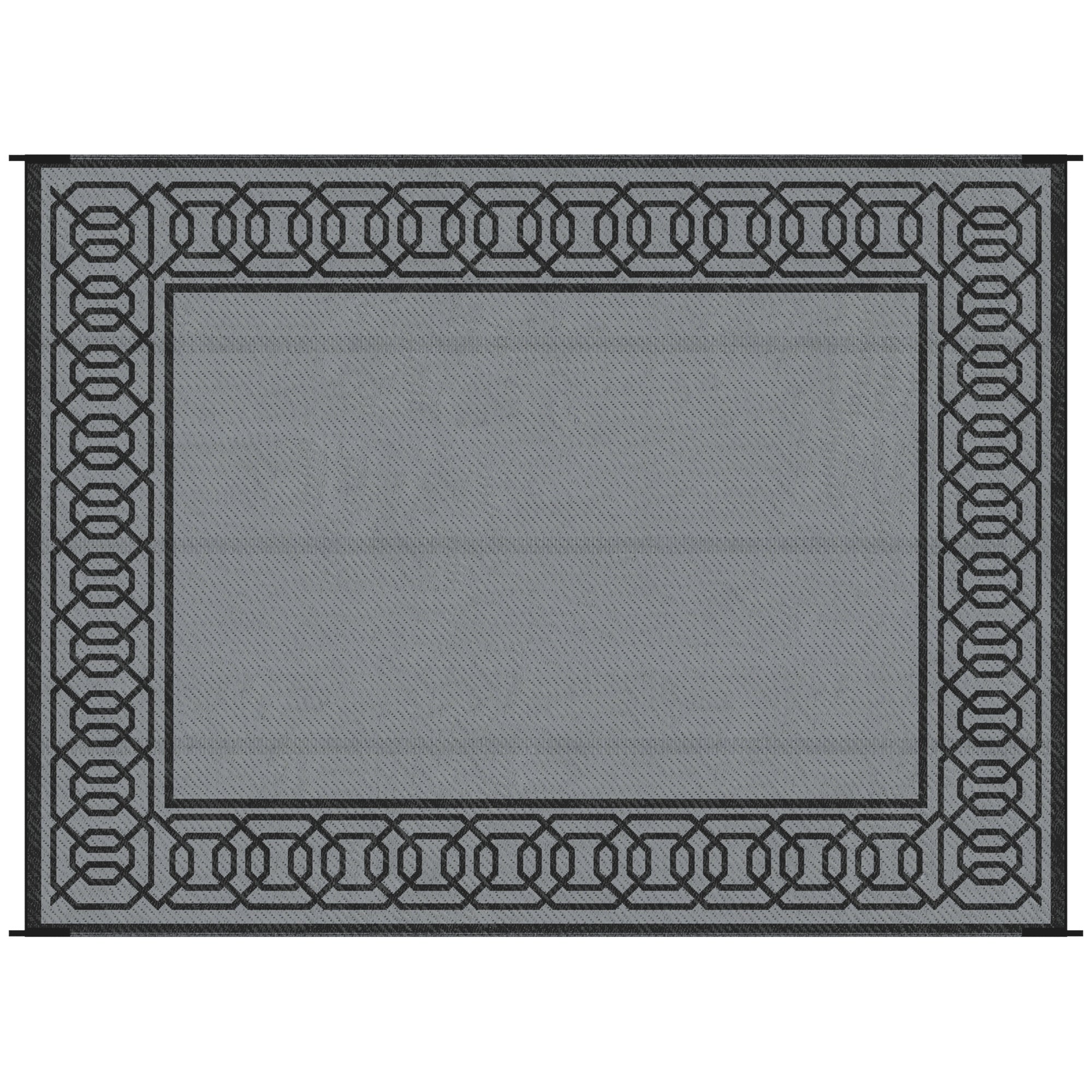 Outsunny Reversible Outdoor Rug, 9' x 12' Waterproof Plastic Straw Floor Mat, Portable RV Camping Carpet, Large Floor Mat for Backyard, Deck, Picnic, Beach, Black & Gray Border