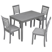 5PCs Modern Dining Set, Rectangular Wooden Dining Table with 4 Upholstered Chairs for Kitchen, Dining Room, Gray
