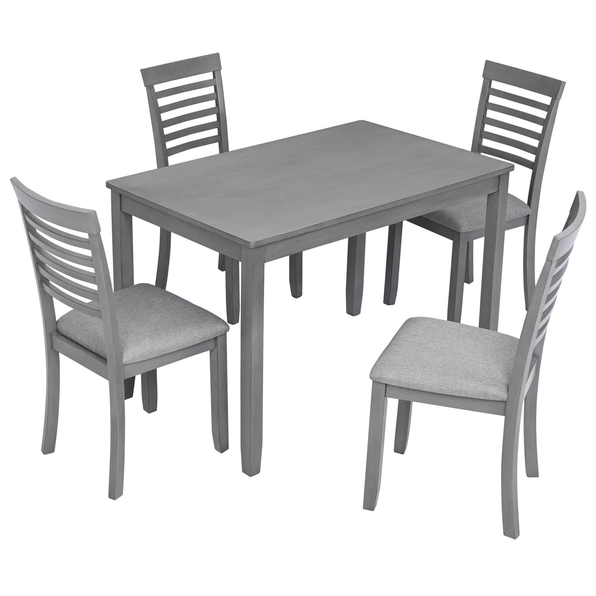 5PCs Modern Dining Set, Rectangular Wooden Dining Table with 4 Upholstered Chairs for Kitchen, Dining Room, Gray