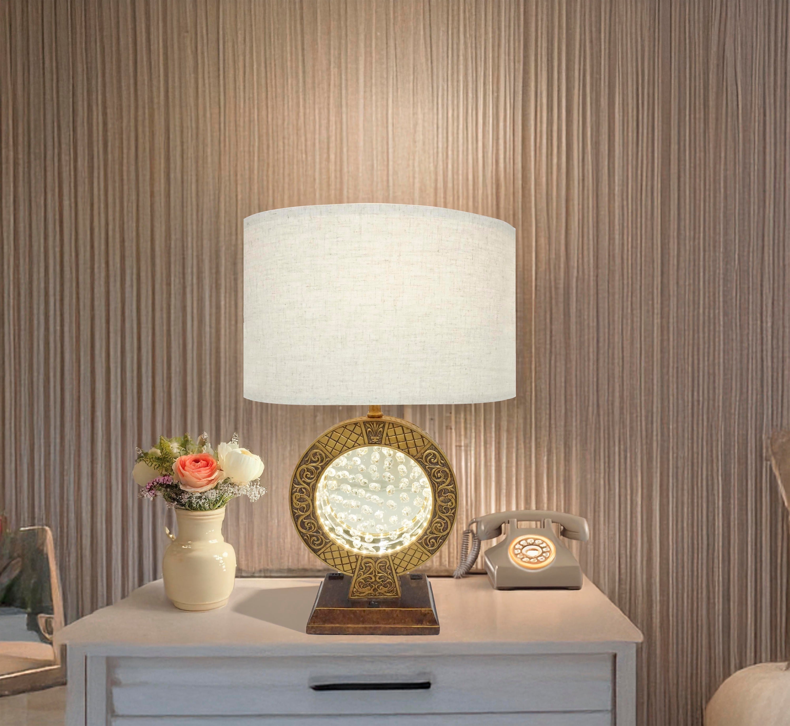 28' Antique polyresin Table Lamp WITH FLOATING CRYSTAL DECOR ON CENTER