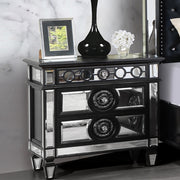 Glam Luxury Bedroom Black and Mirrored Finish Nightstand with 2 Drawers Wooden Furniture 1pc