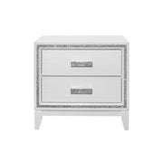 ALMERA Glam Glitter White Nightstand with 2-Drawer Storage and Crystal Handles