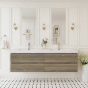 72' Floating Bathroom Vanity with Sink, Modern Wall-Mounted Bathroom Storage Vanity Cabinet with Solid Surface Top Basin, Two Sinks Four Soft Close Drawers, Ash Grey 24V11-72AG