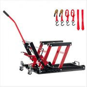 Heavy-Duty 1500LBS Hydraulic Motorcycle Lift Jack with Wheels and Handle, Red/Black Steel
