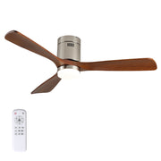 52 Inch Ceiling Fan with Light, 3 Light Walnut Solid Wood Blades,Remote Control,6-speed Reversible DC Motor for Bed Room,Dining Room,Living Room.