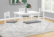 Dining Set, 5pcs Set, 40' Rectangular, Kitchen, Small, White Metal And Laminate, Grey Fabric, Contemporary, Modern