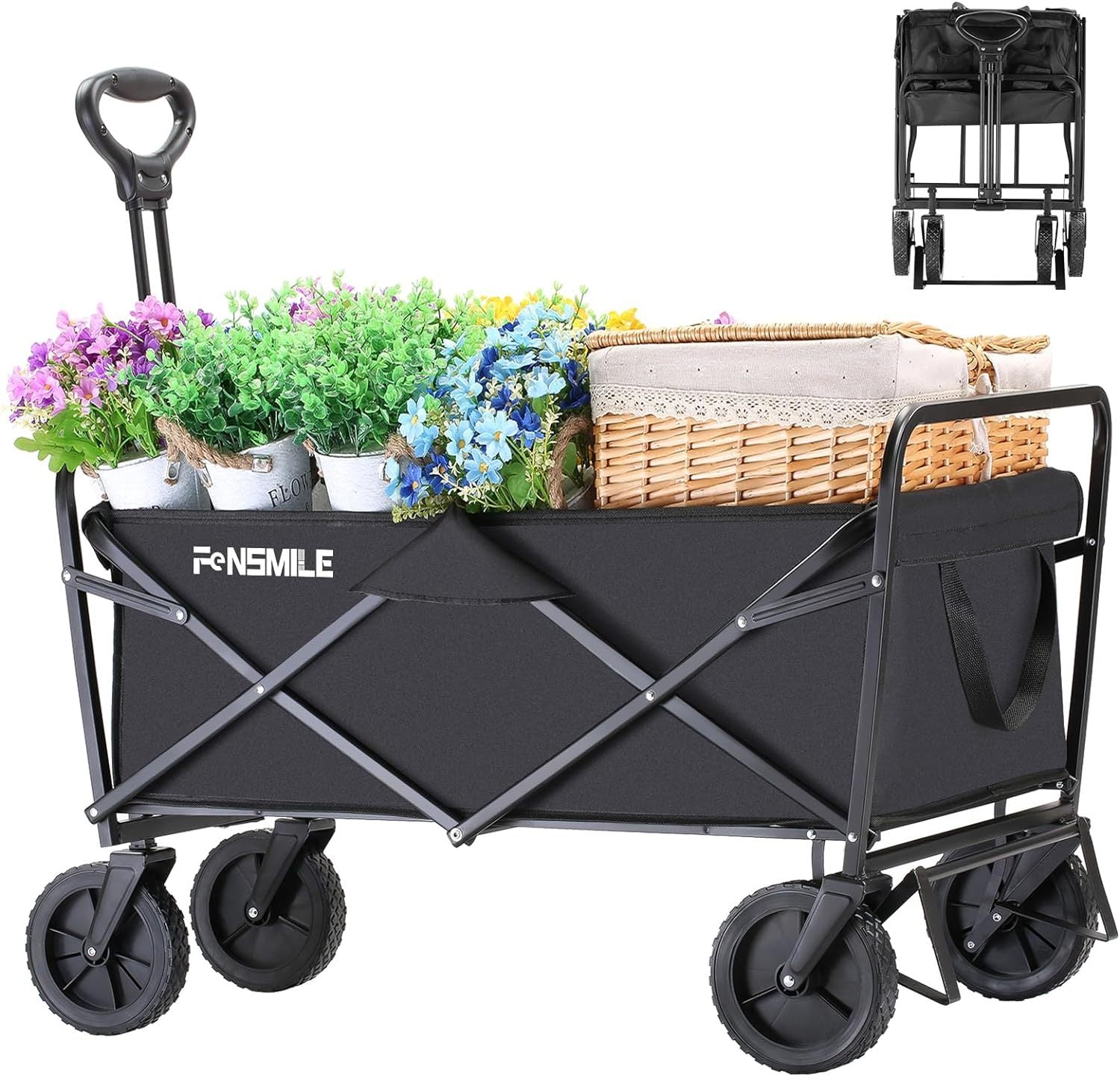 Collapsible Folding Wagon, Heavy Duty 220Lbs Capacity, Foldable Utility Cart for Outdoor Camping, Grocery, Sports, Beach - All Terrain