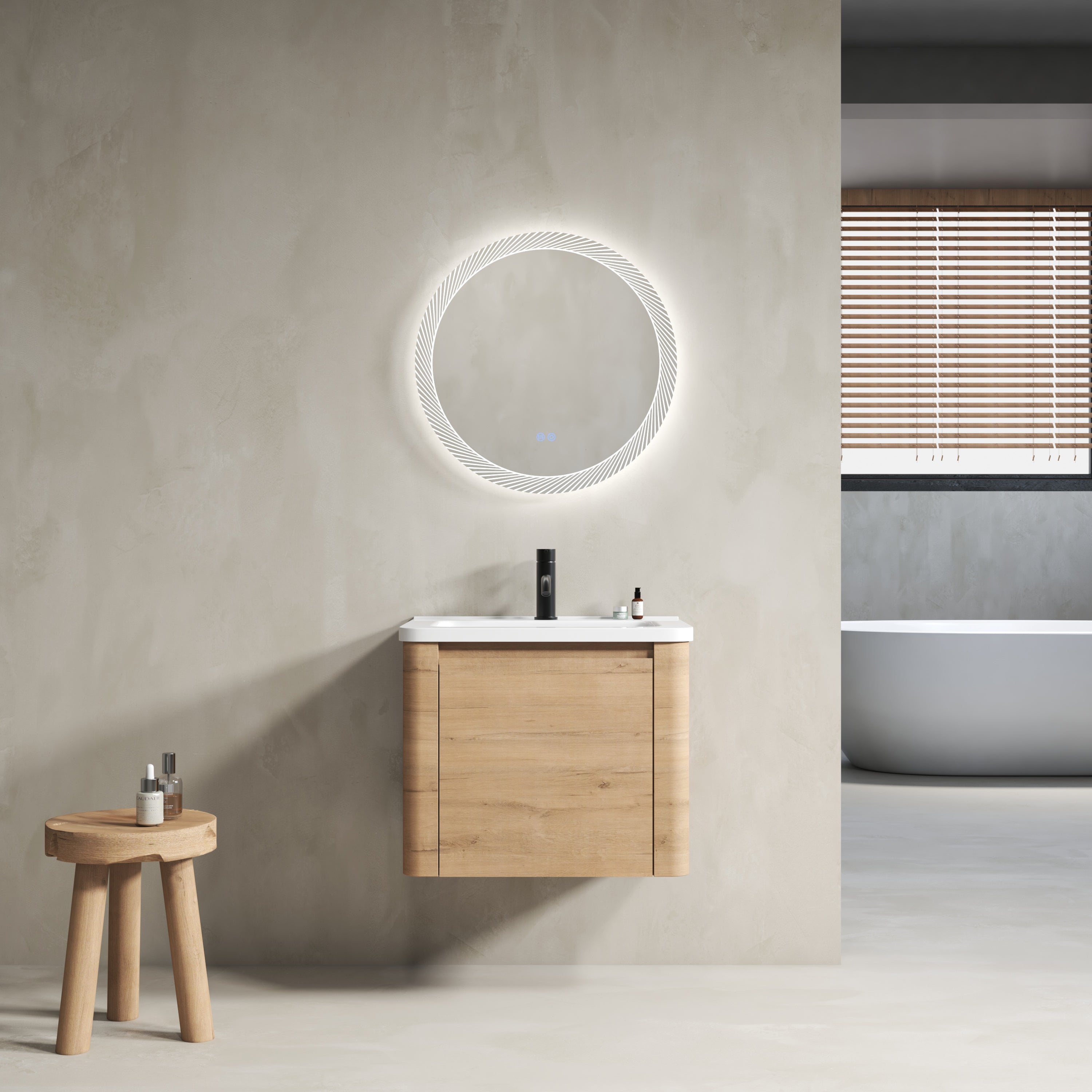 24'' Wall-Mounted Bathroom Vanity with White Ceramic Sink & 1-Soft-Close Door, KD-Packing, Plywood