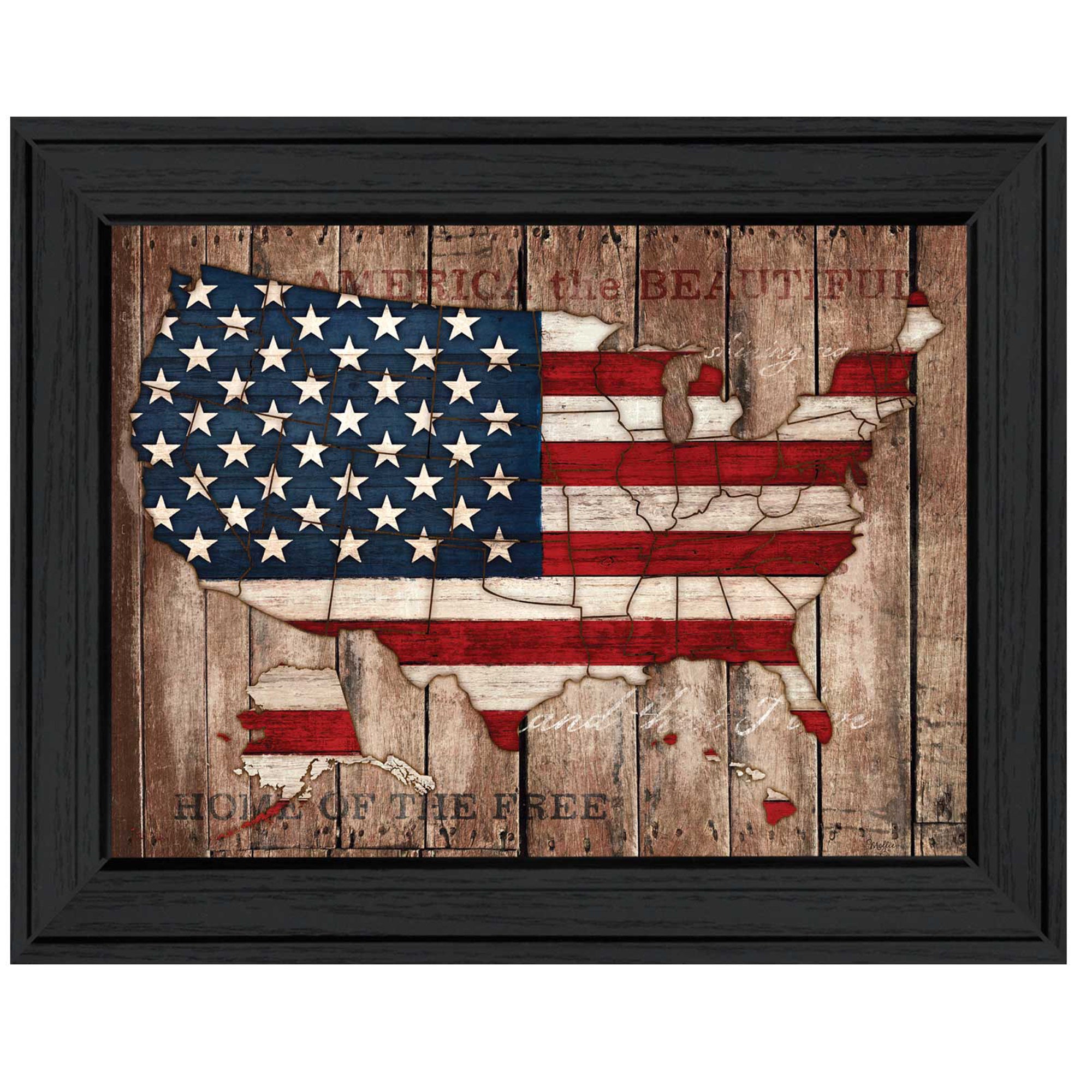 'America The Beautiful' By Mollie B., Printed Wall Art, Ready To Hang Framed Poster, Black Frame