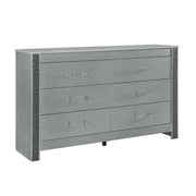 Lorenzo Modern Silver Dresser with Hidden Jewelry Compartment and Acrylic Bar Handles in Rubber Wood