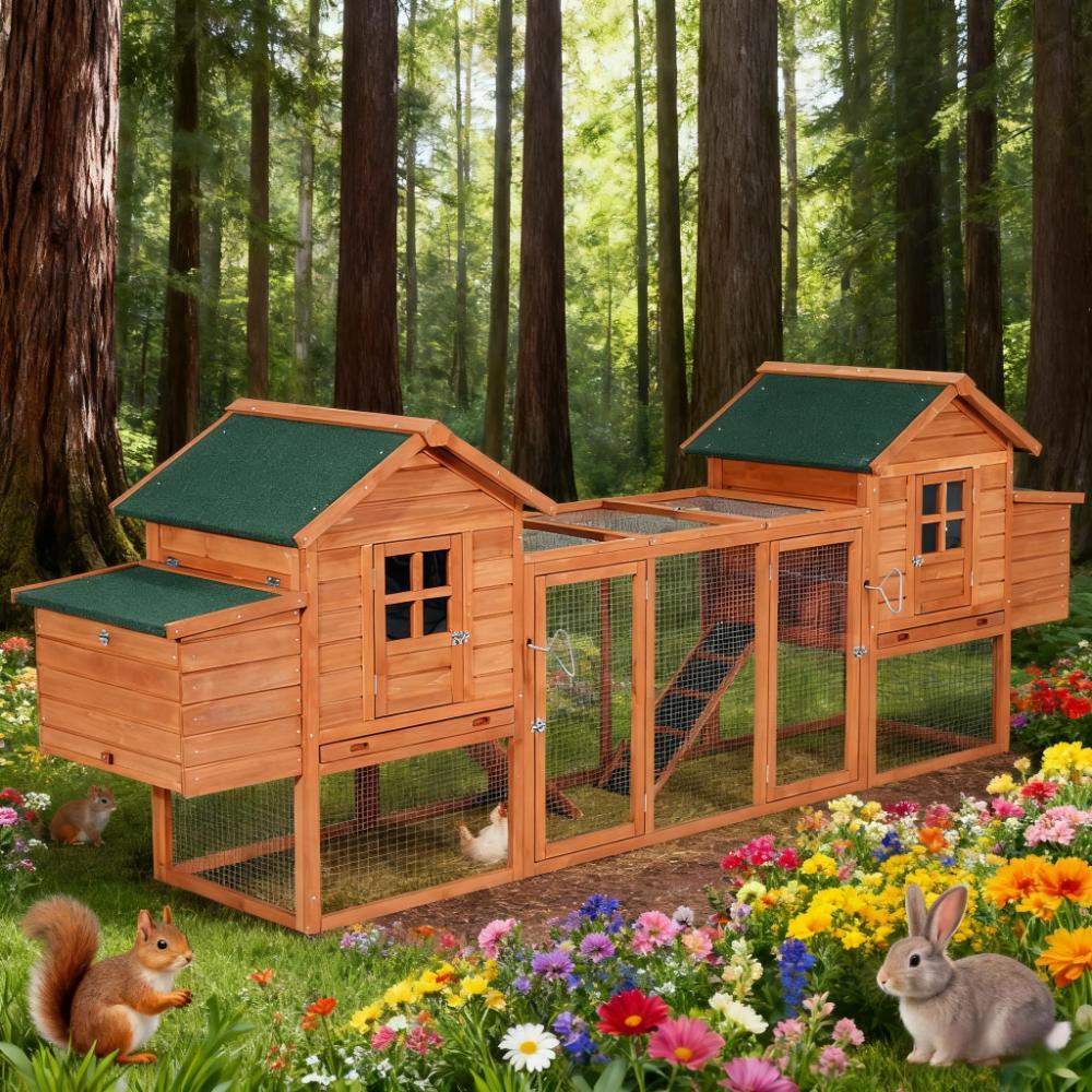 Chicken coop 124' Dual Chicken Coop Wooden Large Chicken House Rabbit Hutch Hen Poultry Cage Backyard