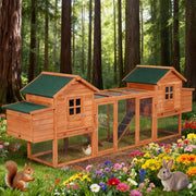 Chicken coop 124' Dual Chicken Coop Wooden Large Chicken House Rabbit Hutch Hen Poultry Cage Backyard