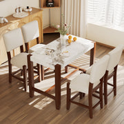 5-Piece Counter Height Dining Table Set for 4, Faux Marble Bar Table and 4 Upholstered-Seat Chairs, Mid-century Modern Dining Set for Dining Room, Pub Kitchen, Small Place (N752S000086A)